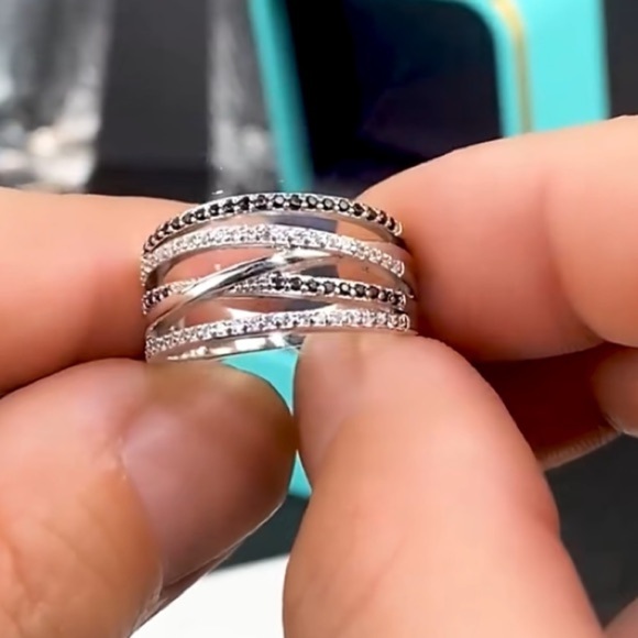 New 925 Sterling Silver White Black CZ Ring - Picture 5 of 10